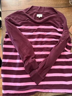 Lou & Grey Burgundy and Pink Striped Women's Sweater